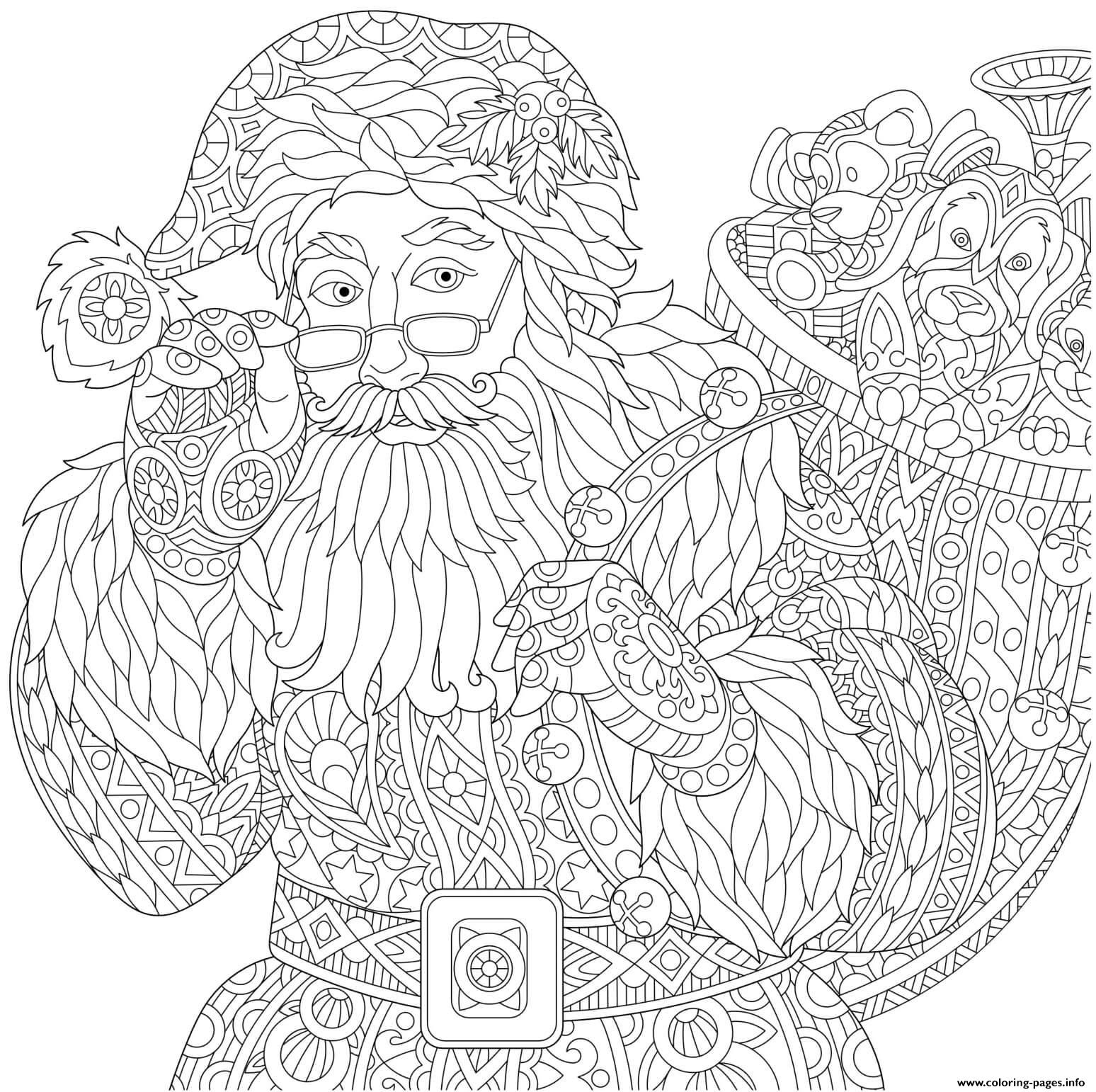 Christmas For Adults Decorative Santa Sack Toys Coloring Page Printable