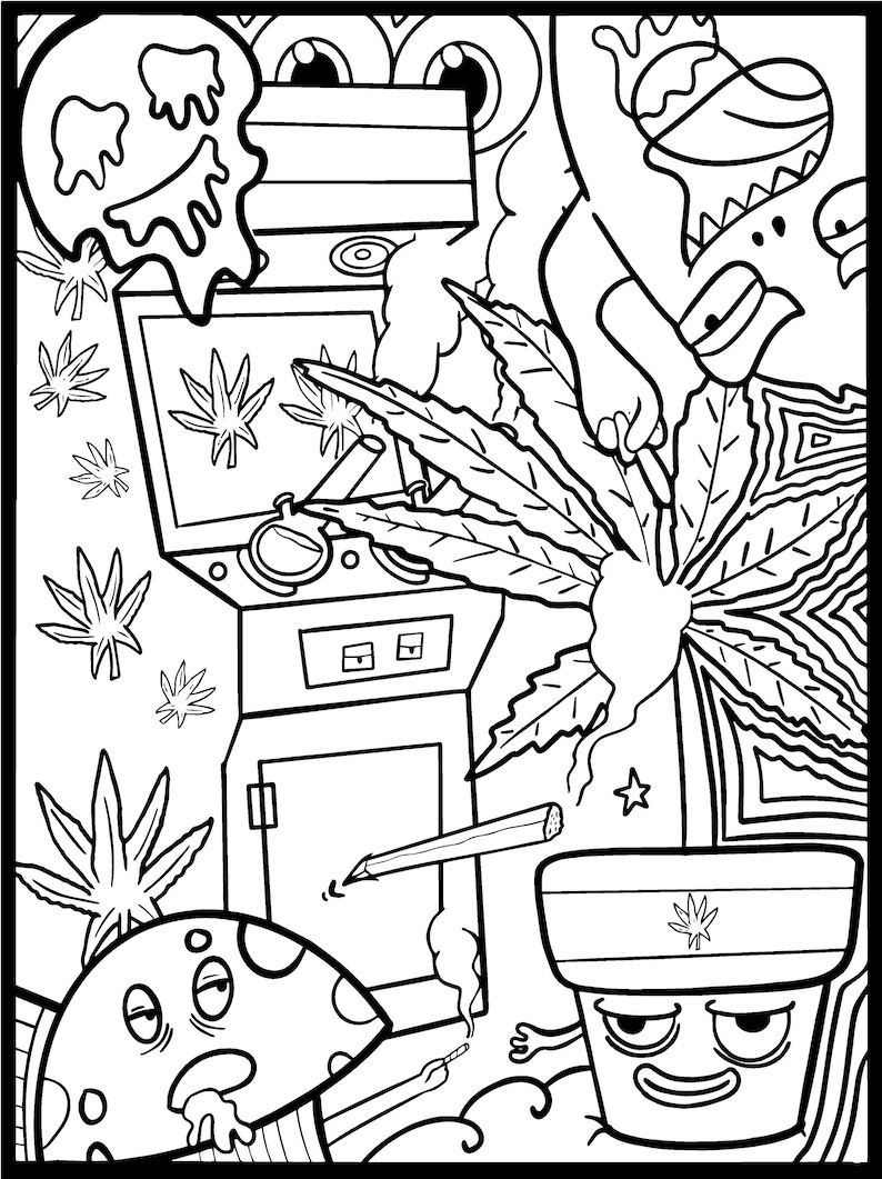 Funny Stoner Coloring Page For Adults Illustration Stoner Etsy