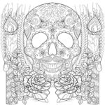 Skull And Candles Halloween Adult Coloring Pages