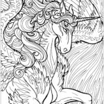 Unicorn With Wings And Background Unicorns Adult Coloring Pages