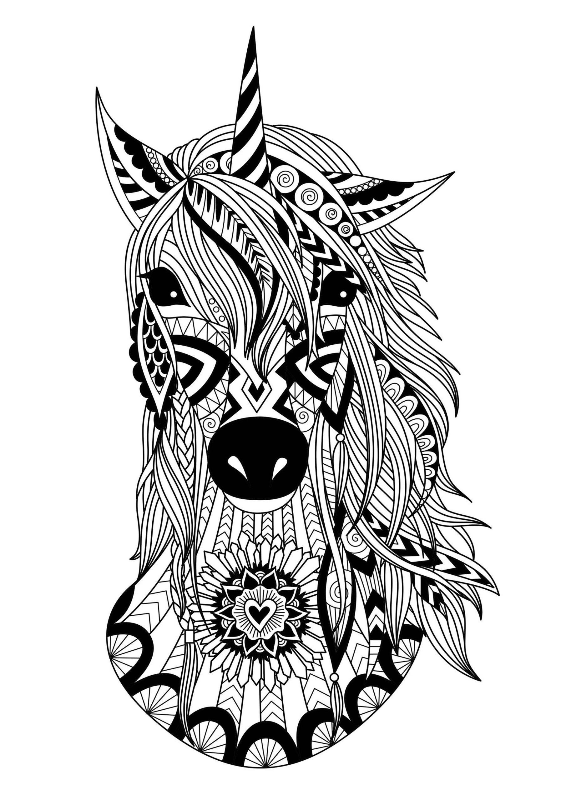 Unicorn Zentangle Simple Unicorns Adult Coloring Pages