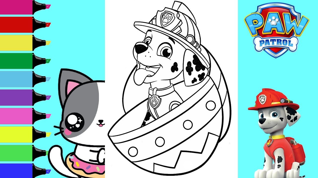 Coloring Paw Patrol Marshall Giant Easter Egg Coloring Book Pages | Sprinkled Donuts Jr pertaining to Paw Patrol Easter Coloring Pages Printable