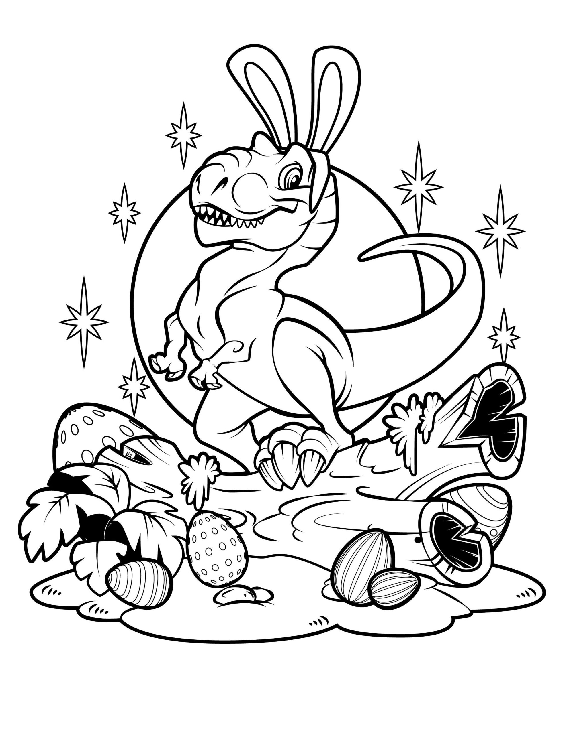 Dino Easter Coloring Page / Digital Download / T-Rex Bunny / Happy Easter Printable Pdf for Printable Easter Dinosaur Coloring Pages