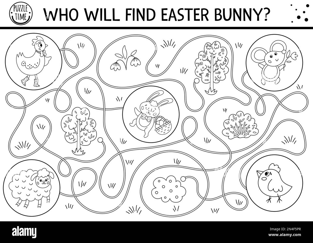 Easter Black And White Maze For Children. Holiday Preschool intended for Easter Puzzle Coloring Pages Printable