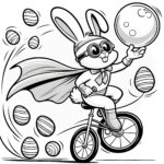 Easter Bunny As Superhero Performs Trick On Bike: Coloring Page Intended For Printable Superhero Easter Coloring Pages