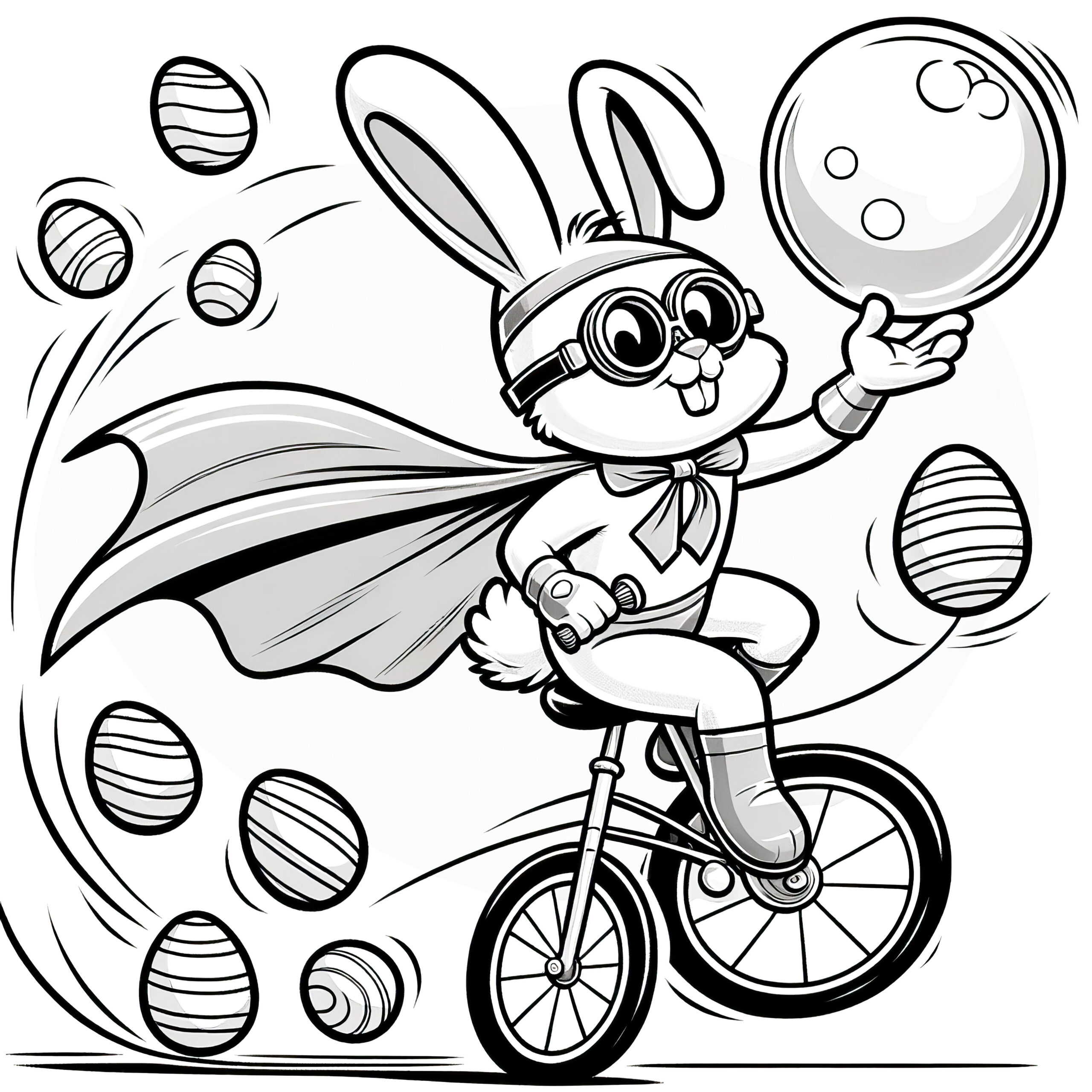 Easter Bunny As Superhero Performs Trick On Bike: Coloring Page intended for Printable Superhero Easter Coloring Pages