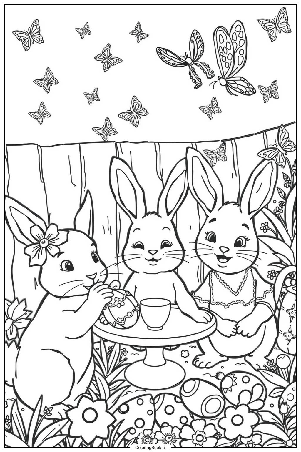 Easter Bunny Garden Party-2 Coloring Page (Free Pdf&amp;amp;Png Printable) with regard to Coloring Pages Printable 2 Easter Bunnies