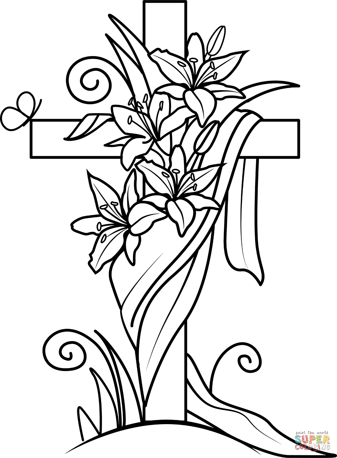 Easter Cross And Lilies Coloring Page | Free Printable Coloring Pages pertaining to Easter Lily Coloring Page Printable