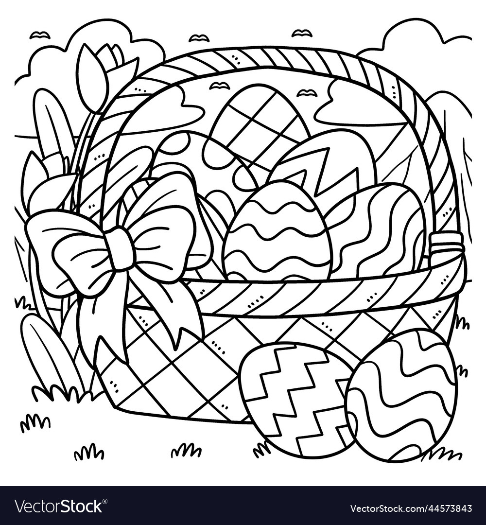 Easter Eggs Basket Coloring Page For Kids Vector Image throughout Easter Eggs In A Basket Coloring Pages Printable