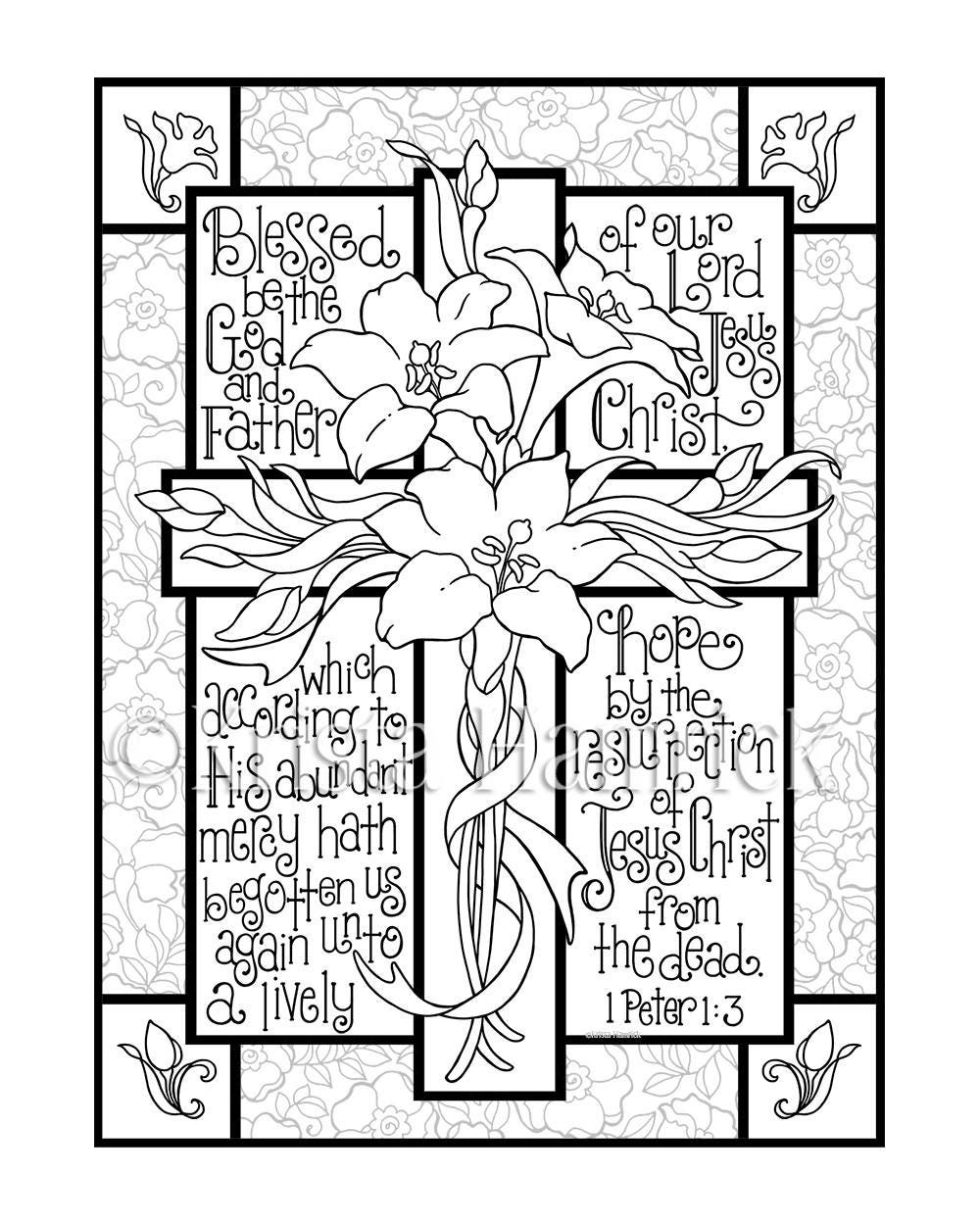 Easter Lily Cross Coloring Page In Two Sizes: 8.5X11, Bible pertaining to Printable Adult Christian Easter Coloring Pages