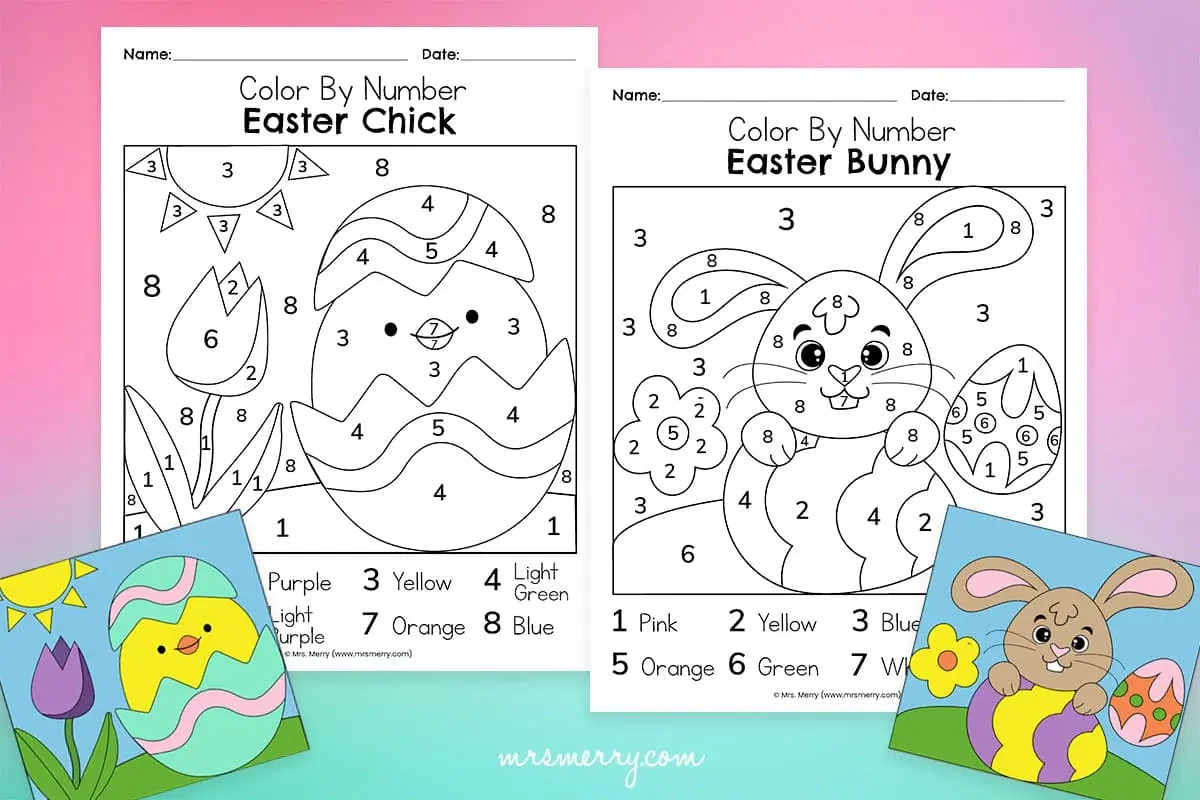Free Easter Colornumber Printable Worksheets | Mrs. Merry throughout Free Printable Color By Number Easter Pages