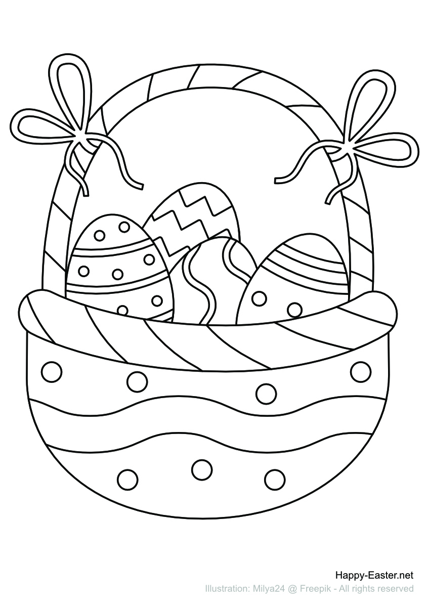 Free Printable Coloring Page | Easter Egg Basket With Bows in Easter Eggs Basket Coloring Pages Free Printable