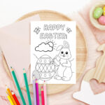 Happy Easter Coloring Card Printable, Kids Easter Bunny Card, Diy Regarding Printable Easter Card Coloring Page