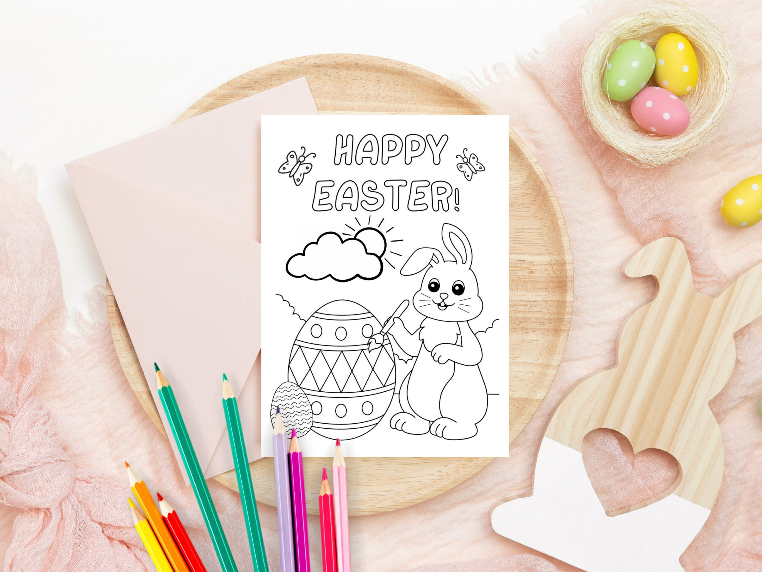 Happy Easter Coloring Card Printable, Kids Easter Bunny Card, Diy regarding Printable Easter Card Coloring Page