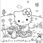 Hello Kitty Celebrating Easter With Eggs Coloring Page (Free Pertaining To Hello Kitty Easter Coloring Pages Printable