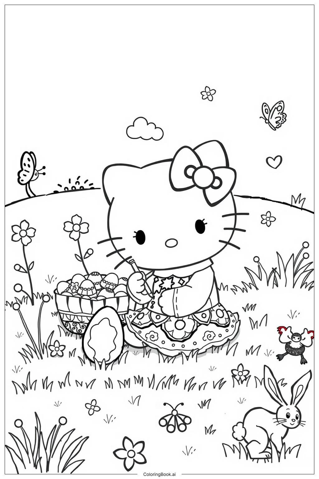 Hello Kitty Celebrating Easter With Eggs Coloring Page (Free pertaining to Hello Kitty Easter Coloring Pages Printable