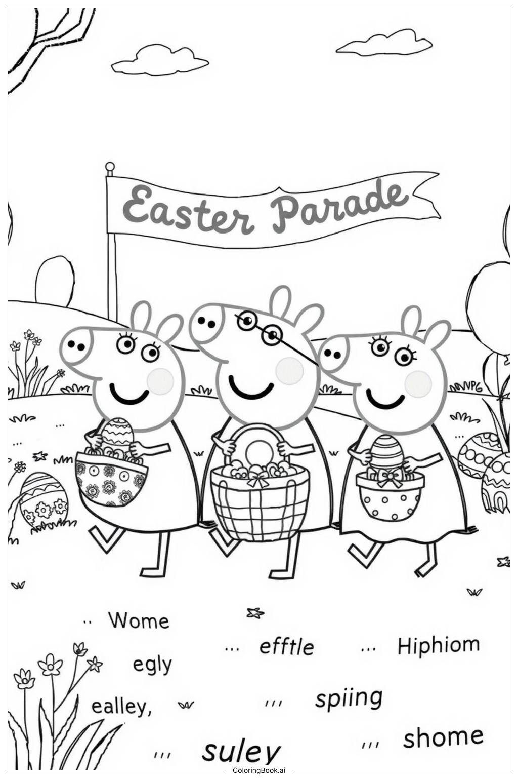 Peppa Pig Easter Parade With Decorated Eggs Coloring Page (Free with Printable Peppa Pig Easter Coloring Pages