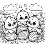 Three Cute Easter Chicks With Easter Eggs: Coloring Page Free For Intended For Free Printable Easter Baby Chick Coloring Pages