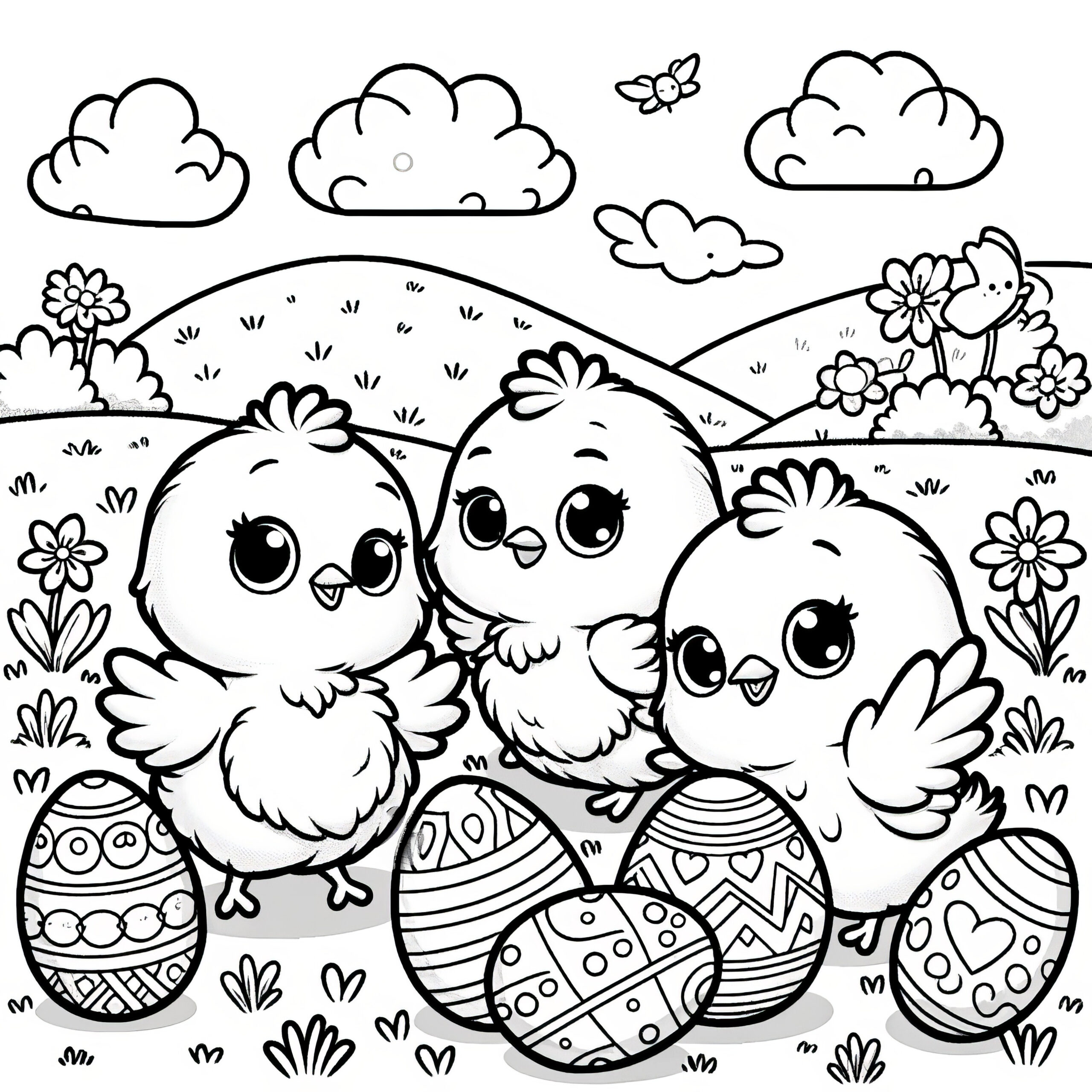 Three Easter Chicks With Easter Eggs: Picture To Color (Free) regarding Easter Chicks Printable Coloring Pages