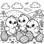 Three Easter Chicks With Easter Eggs: Picture To Color (Free) Regarding Free Printable Easter Chicks Coloring Pages