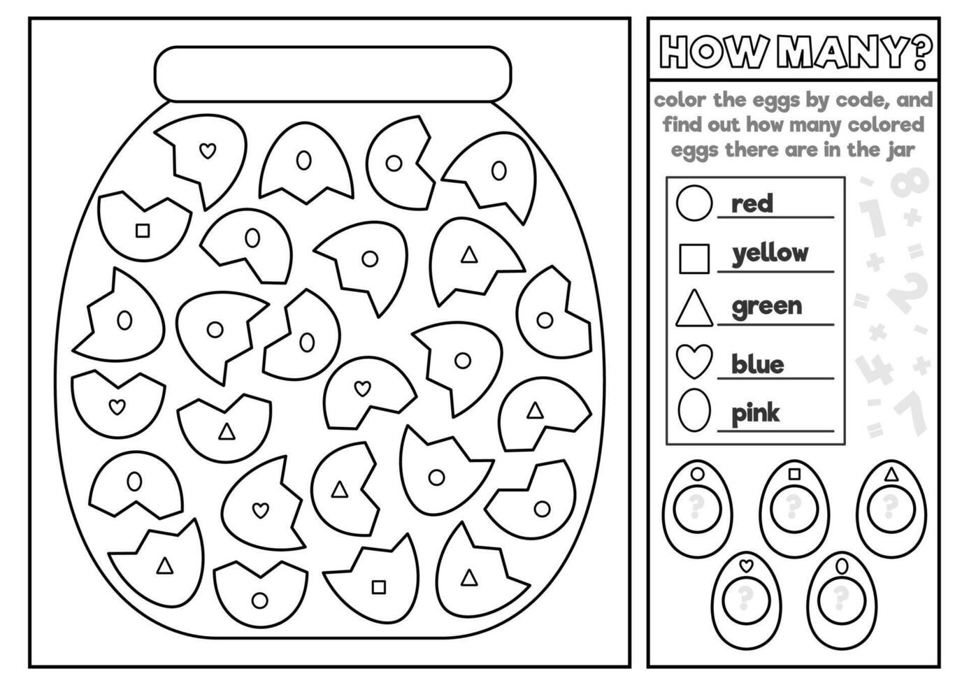 Vector Black And White Easter Coloring And Math Puzzle With Jar for Easter Puzzle Coloring Pages Printable